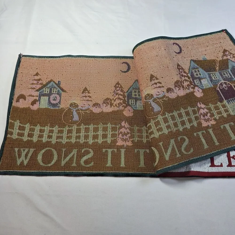 Let It Snow Christmas Tapestry Table Runner Snowman Winter Village 71x12